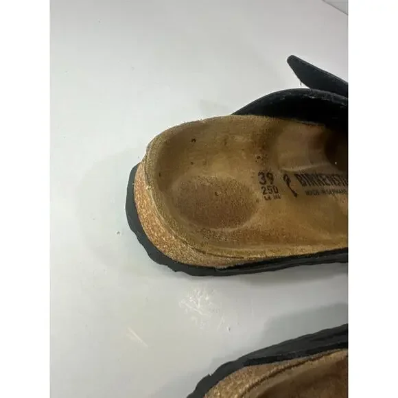 Birkenstock Arizona Slide Sandals 2 Strap Buckle Men's 6 Women's 8 Black Leather - Picture 8 of 16